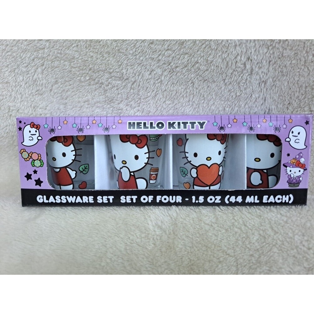 NIB Sanrio Hello Kitty Halloween Glassware Set Of Four, Shot Glass 1.5 oz